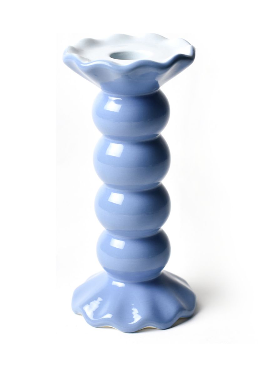 French Blue Medium Ruffle Knobbed Candle Holder