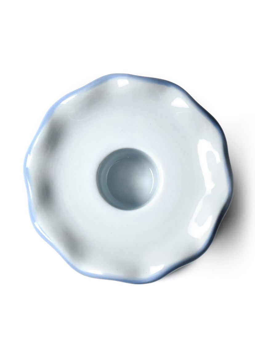 French Blue Medium Ruffle Knobbed Candle Holder