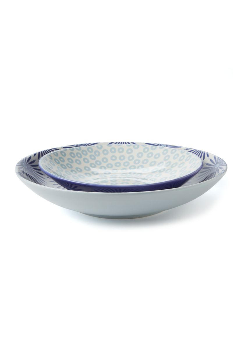 Set of 2 Iris Blue Serving Bowls