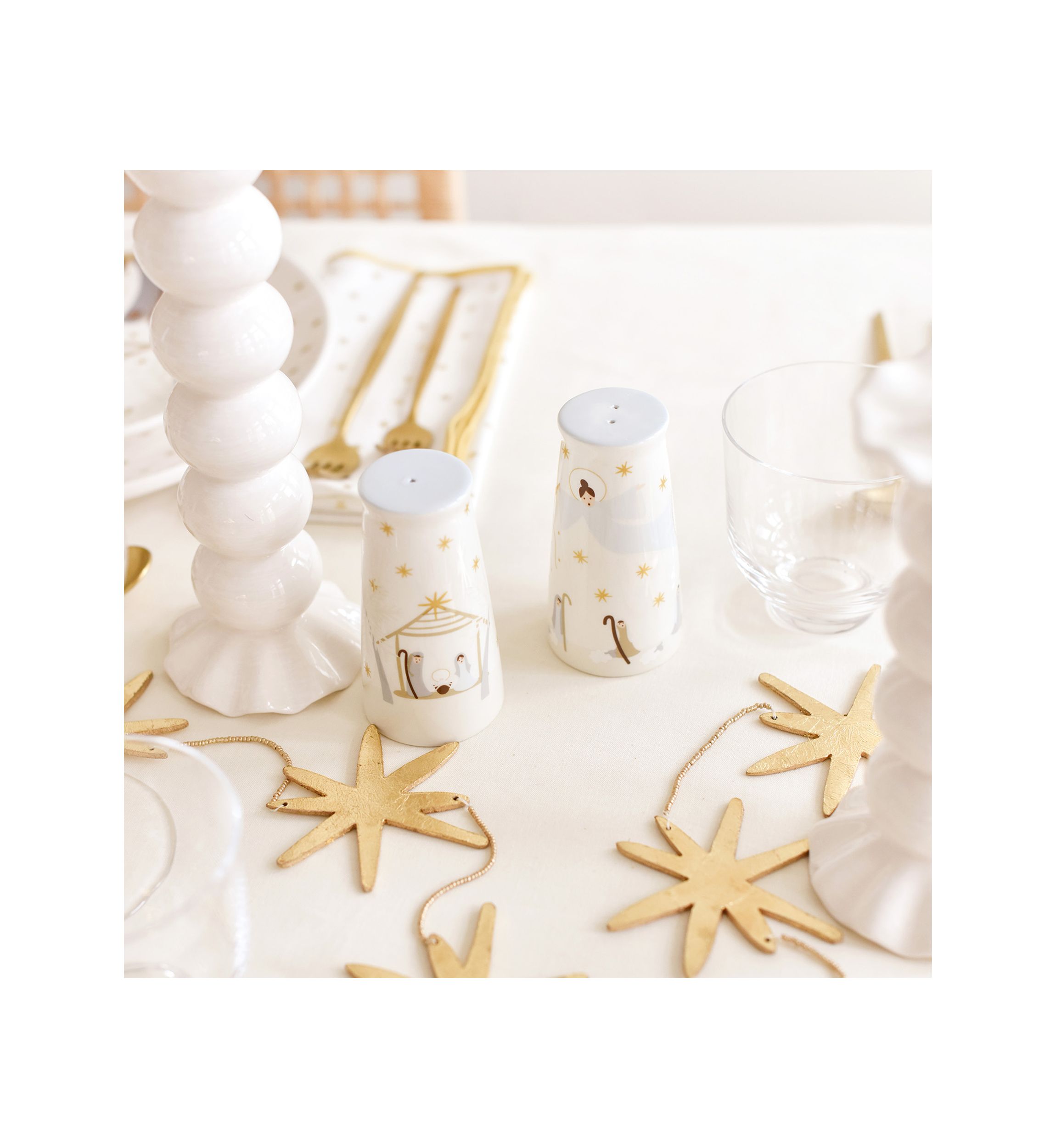 O Holy Night Pedestal Salt and Pepper Shaker Set Fair Skin