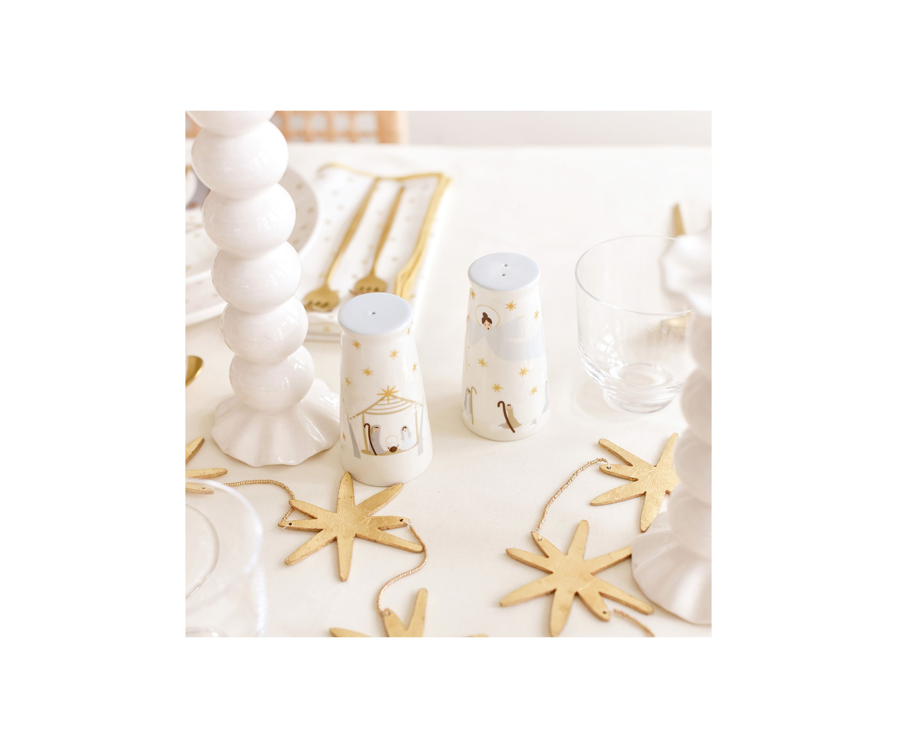 O Holy Night Pedestal Salt and Pepper Shaker Set Fair Skin