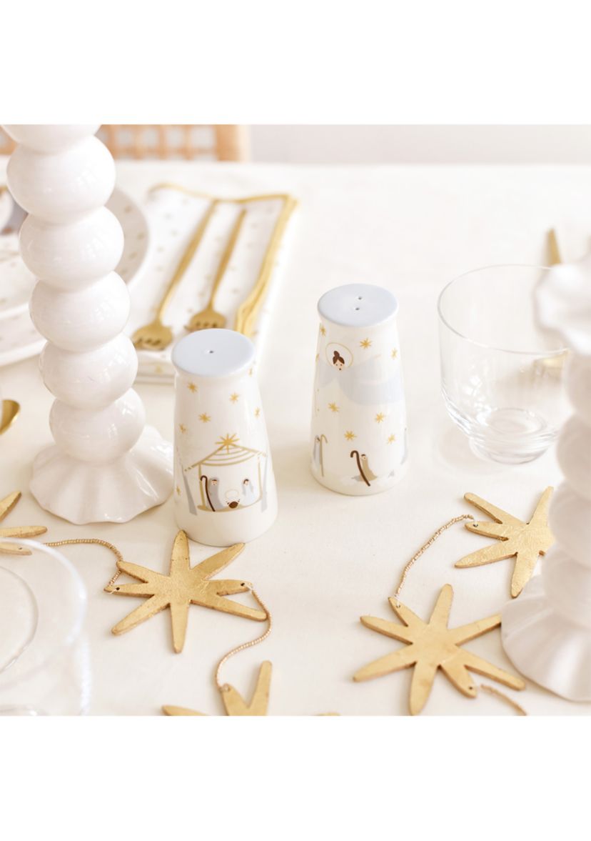 O Holy Night Pedestal Salt and Pepper Shaker Set Fair Skin