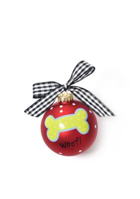 COTON COLORS Woof Dog Bone Ornament, Red