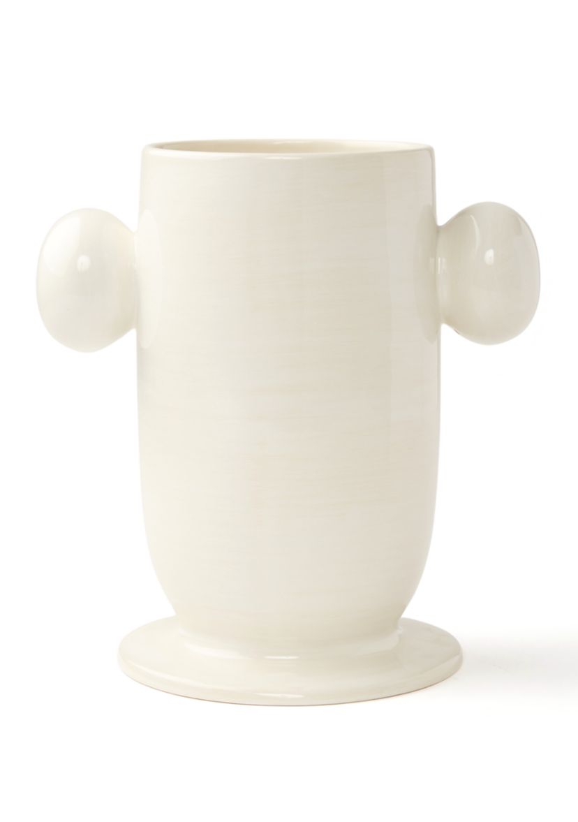 Signature White Large Cylinder Vase with Knob Handles