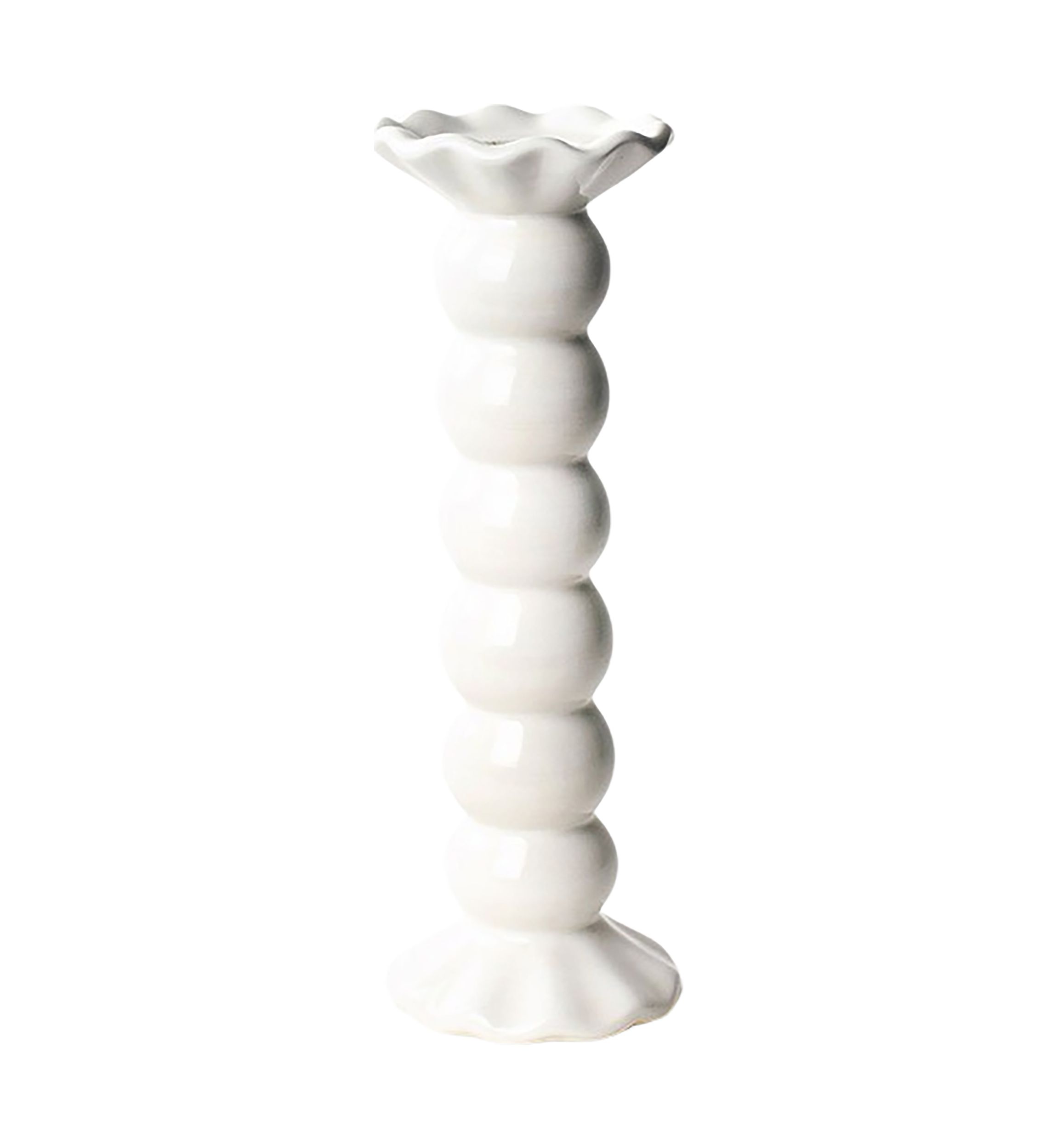 Signature White Large Ruffle Knobbed Candle Holder