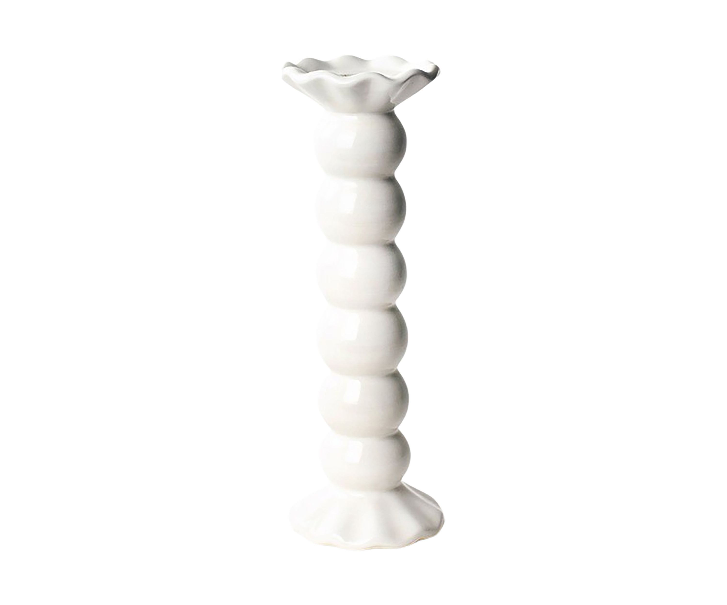 Signature White Large Ruffle Knobbed Candle Holder