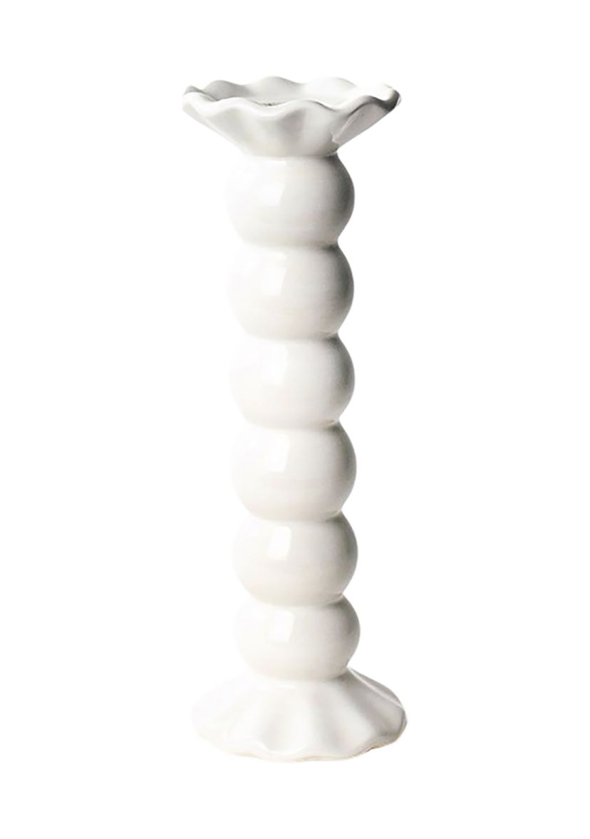 Signature White Large Ruffle Knobbed Candle Holder