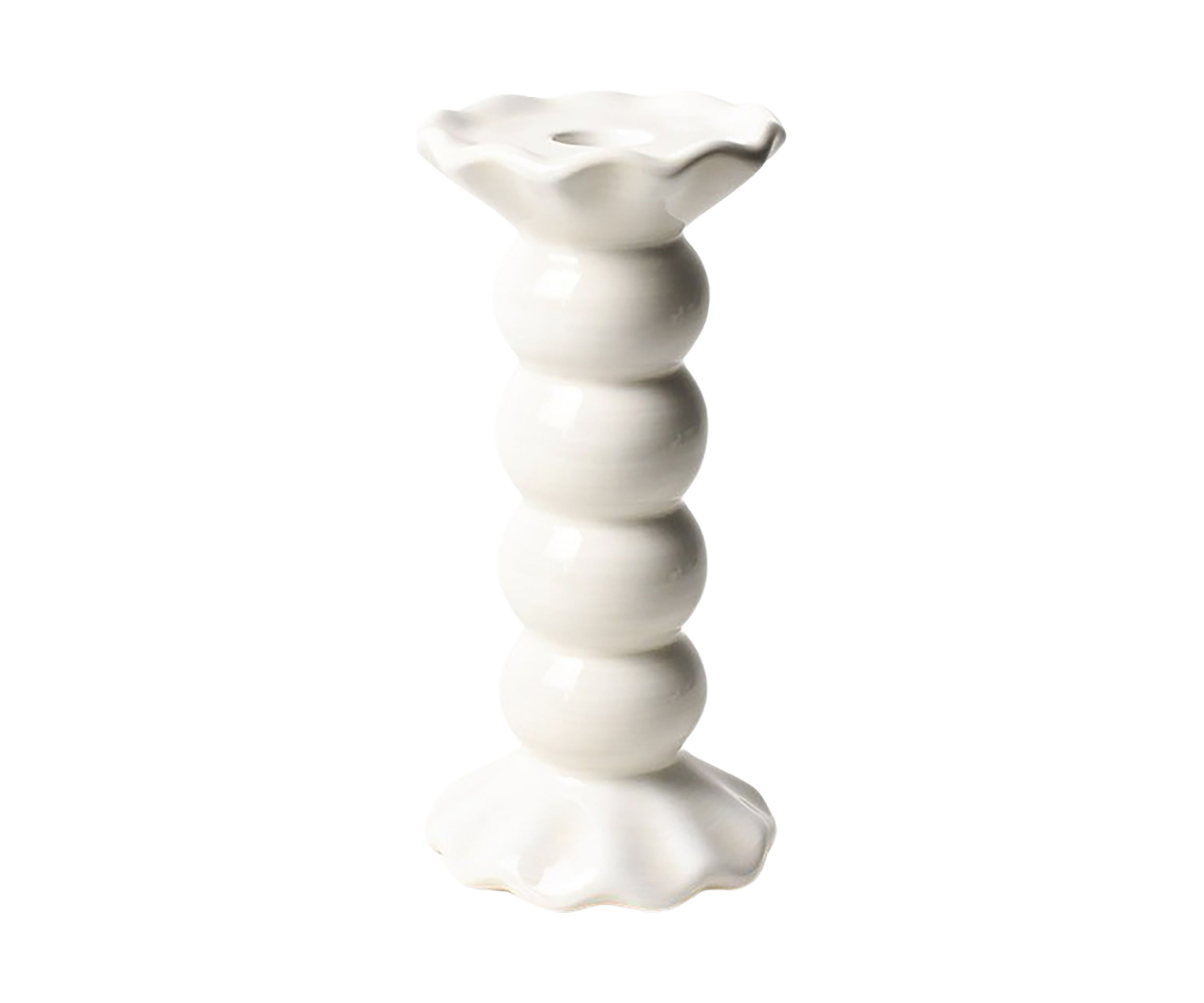 Signature White Medium Ruffle Knobbed Candle Holder