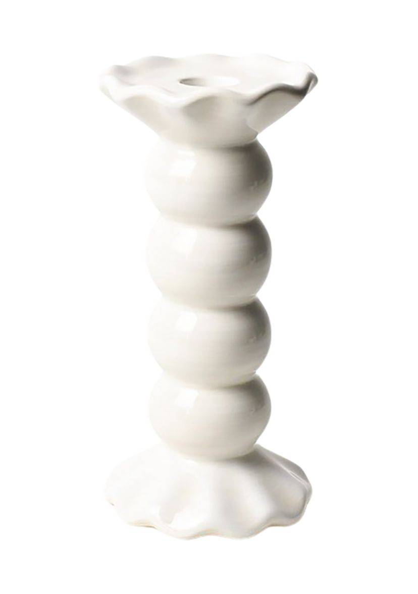 Signature White Medium Ruffle Knobbed Candle Holder