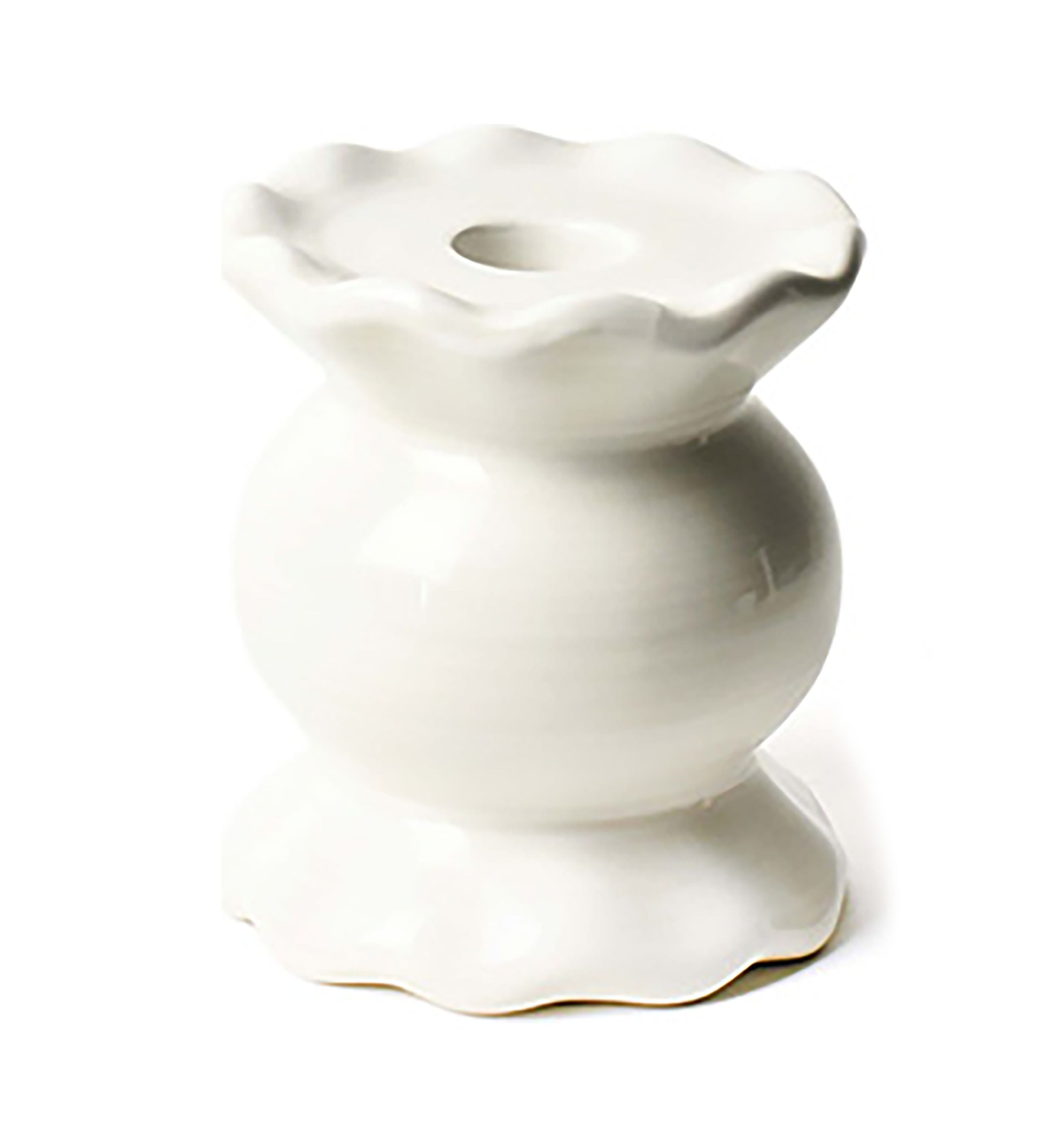 Signature White Small Ruffle Knob Candle Holder