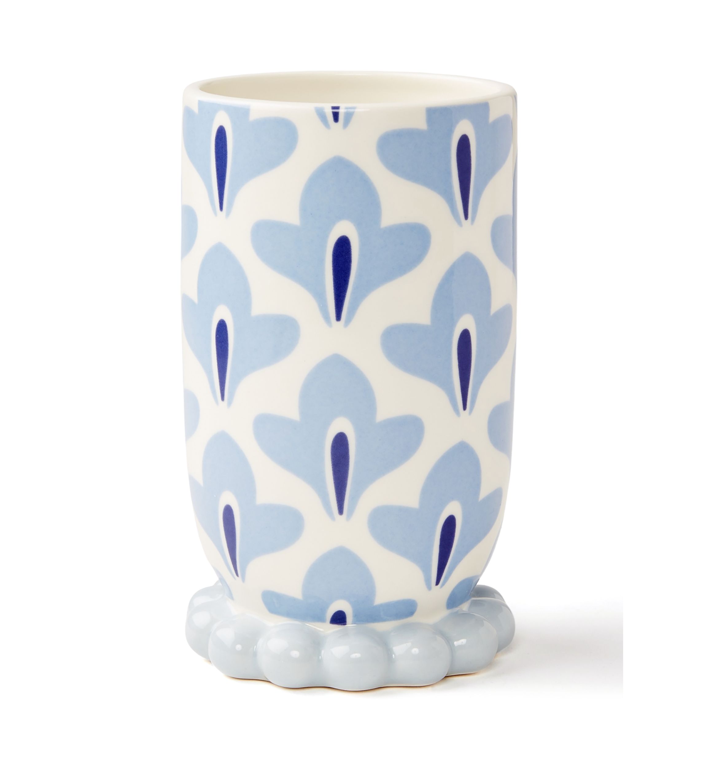 Iris Blue Medium Cylinder Vase with Knobbed Foot