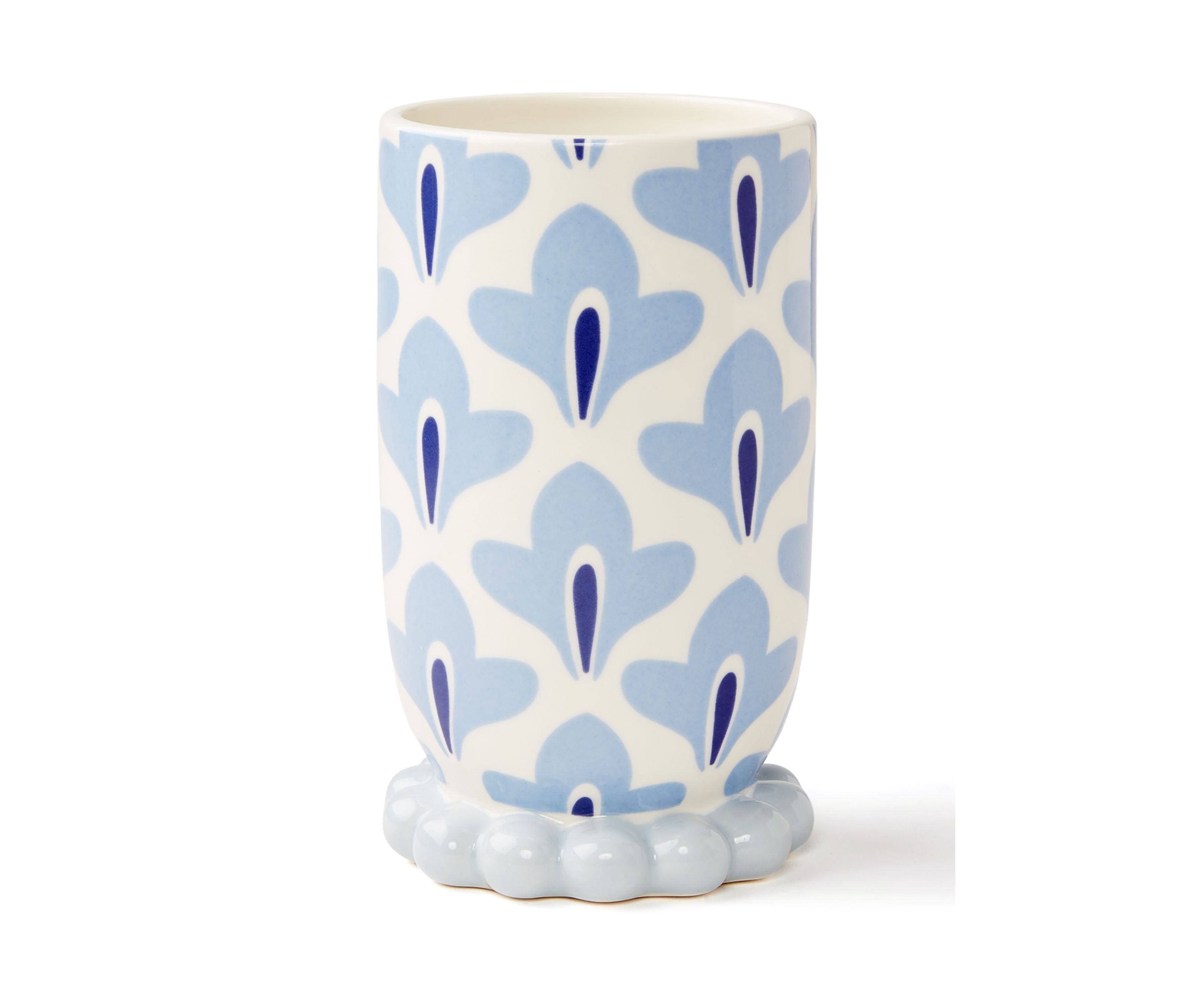 Iris Blue Medium Cylinder Vase with Knobbed Foot