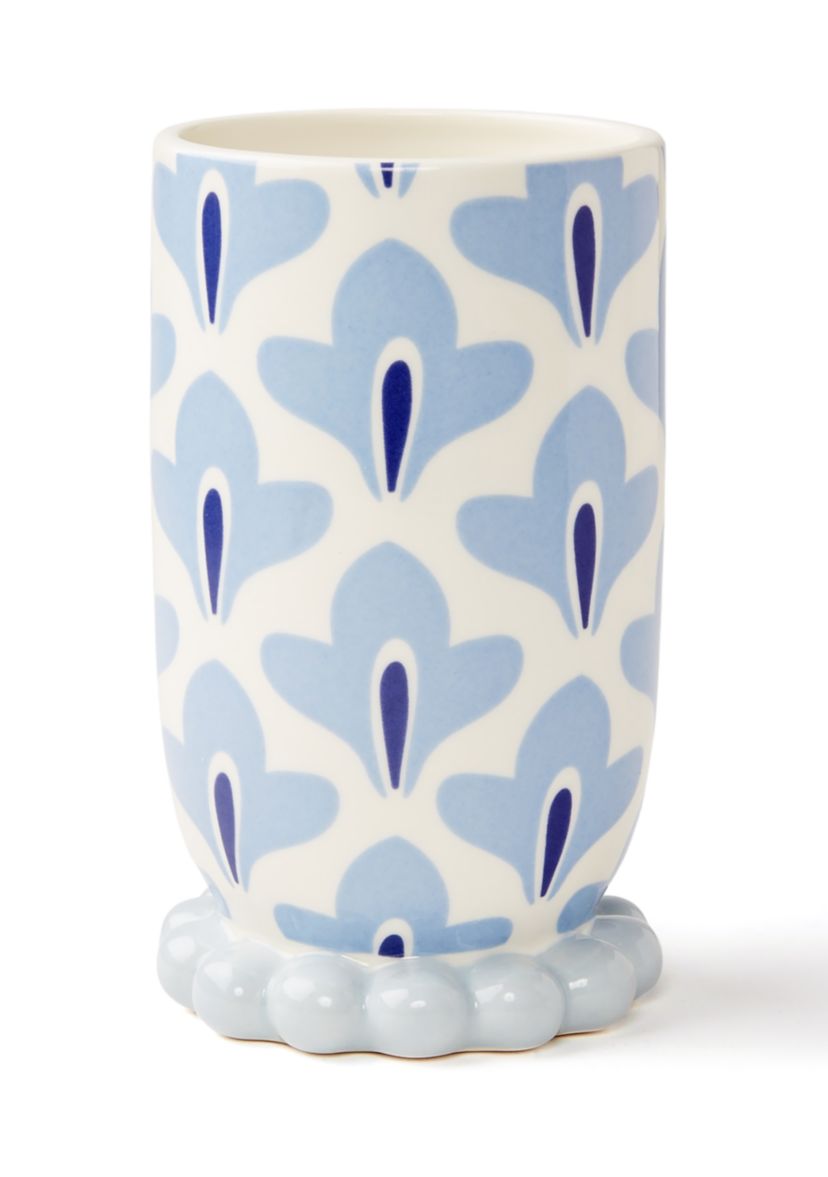 Iris Blue Medium Cylinder Vase with Knobbed Foot