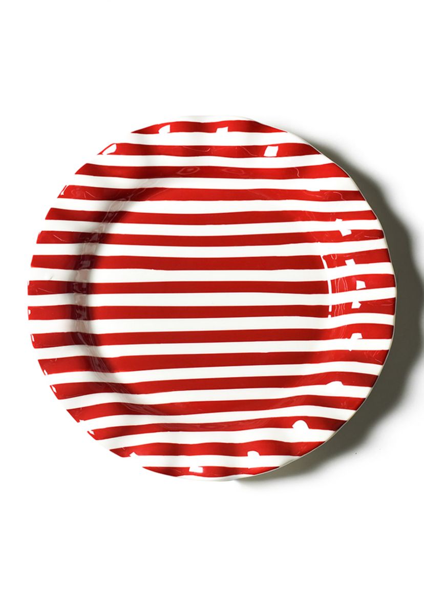 Red Stripe Drop Ruffle Dinner Plate