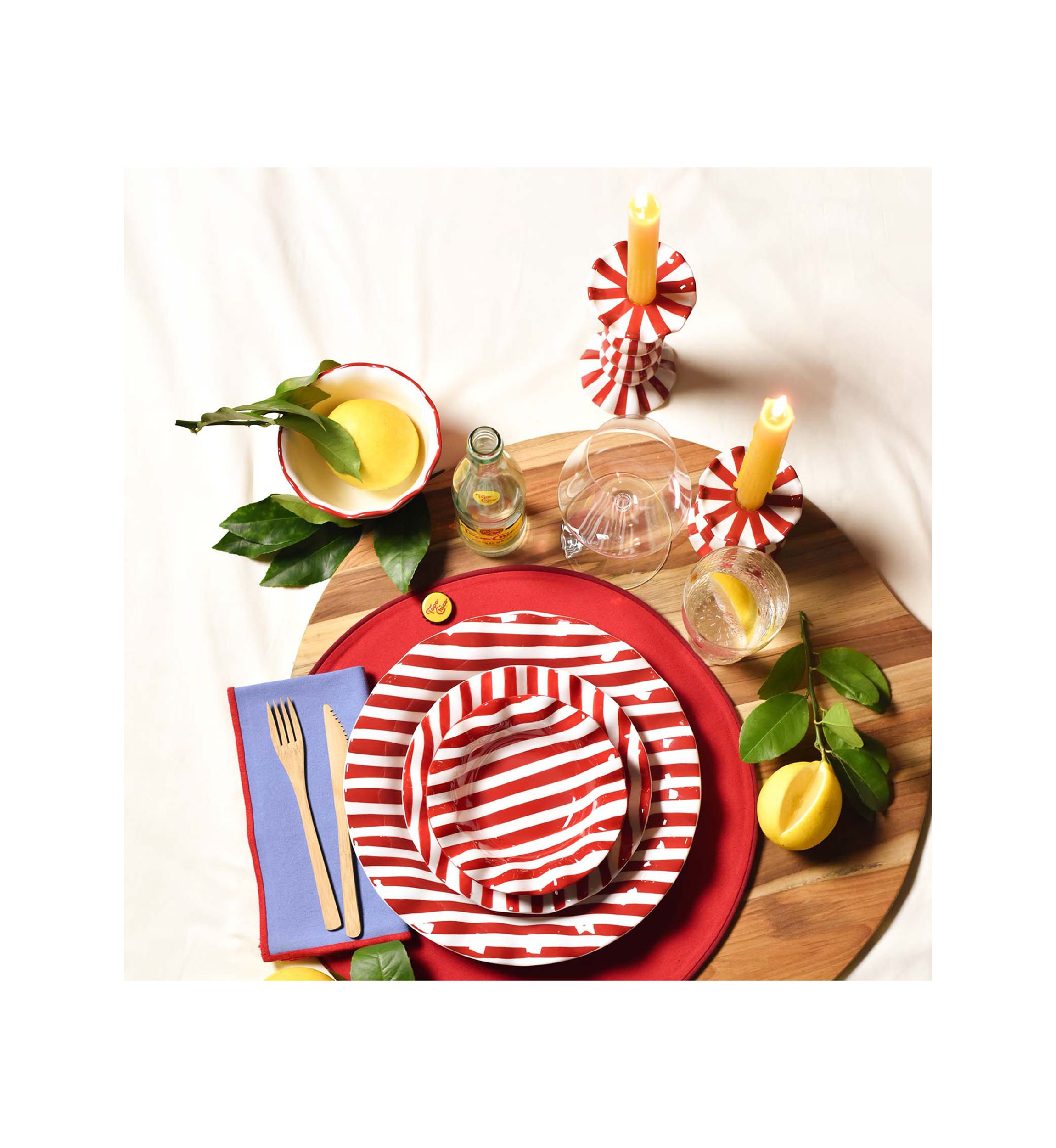 Red Stripe Drop Ruffle Dinner Plate