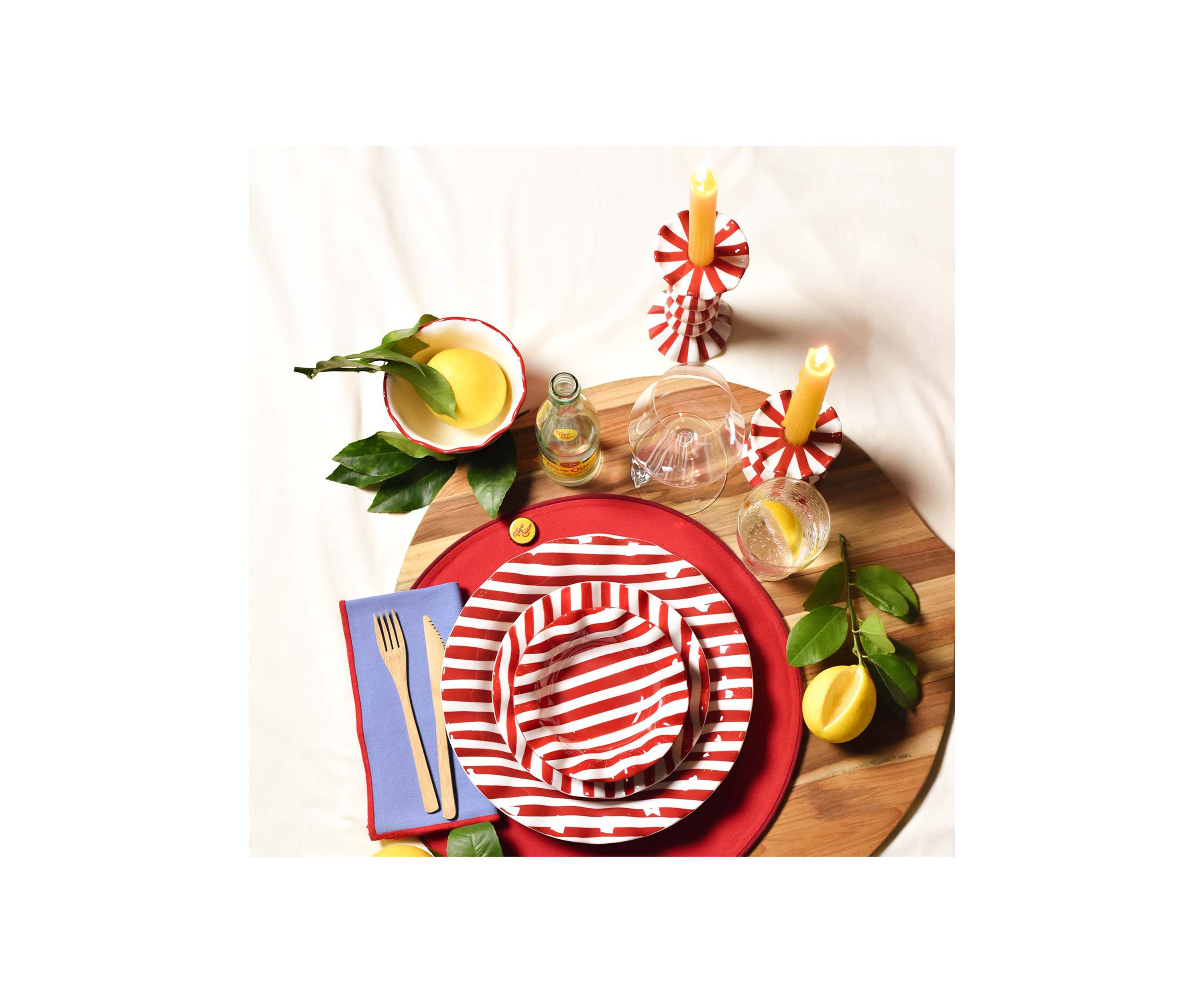 Red Stripe Drop Ruffle Dinner Plate