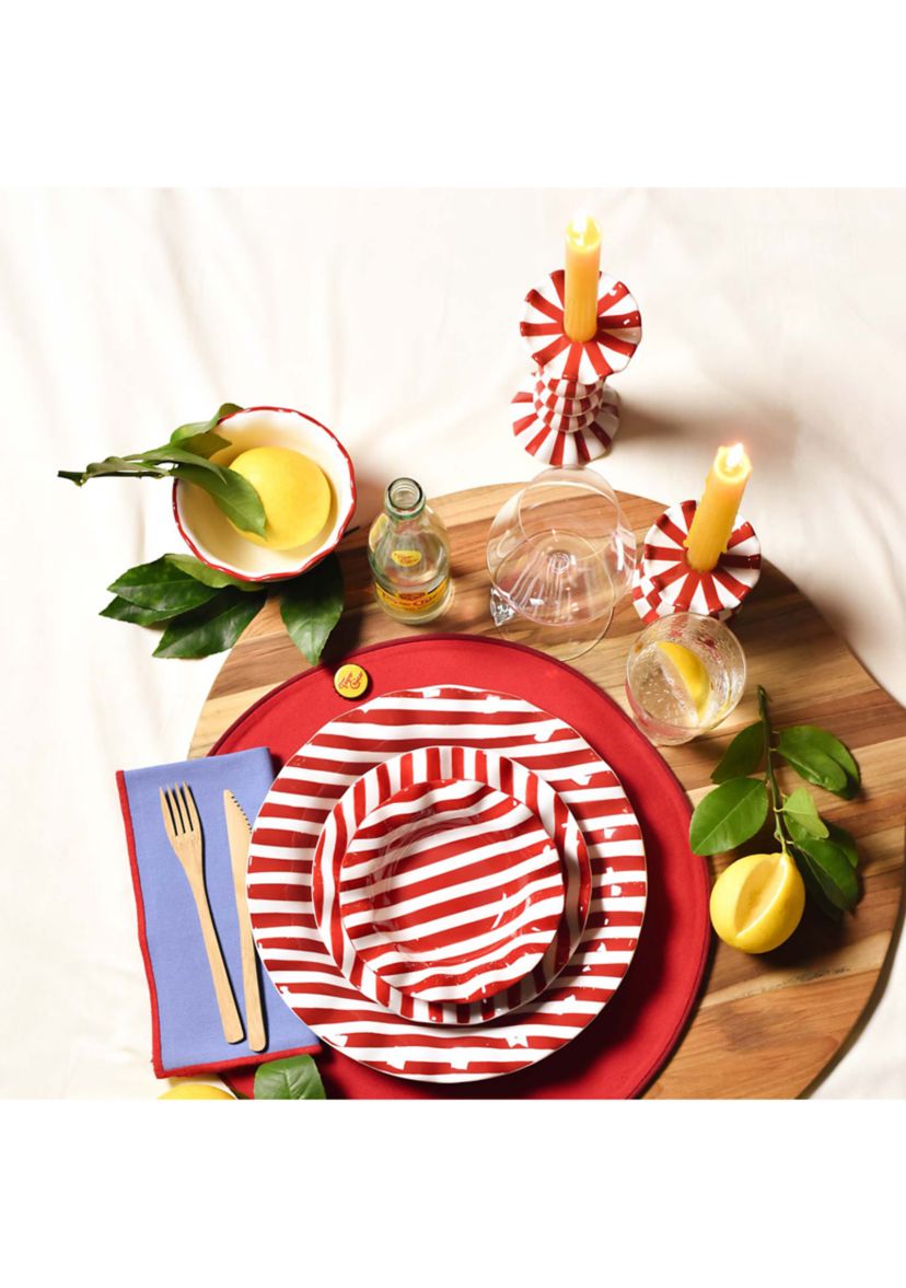 Red Stripe Drop Ruffle Dinner Plate