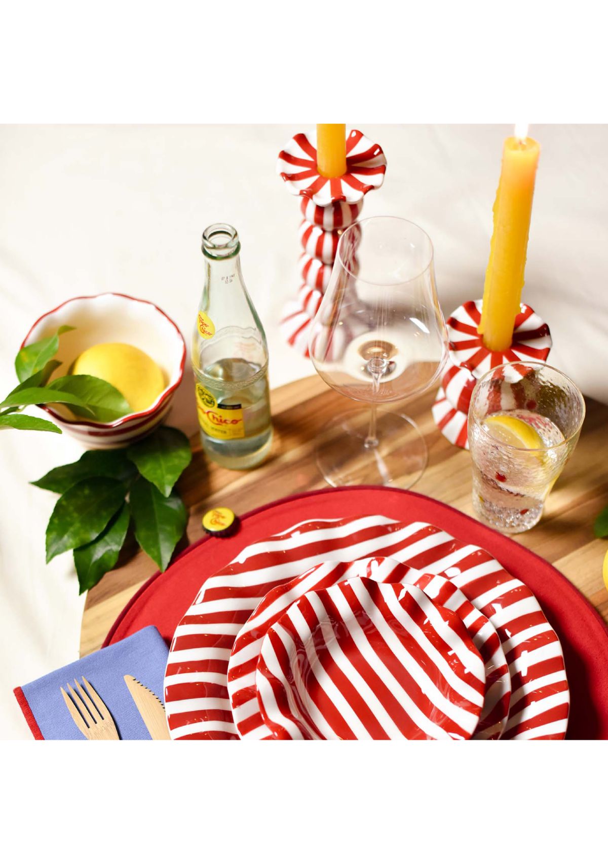 Red Stripe Ruffle Small Bowl
