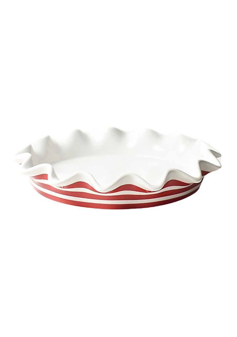 Red Stripe 8" Ruffle Pie Dish