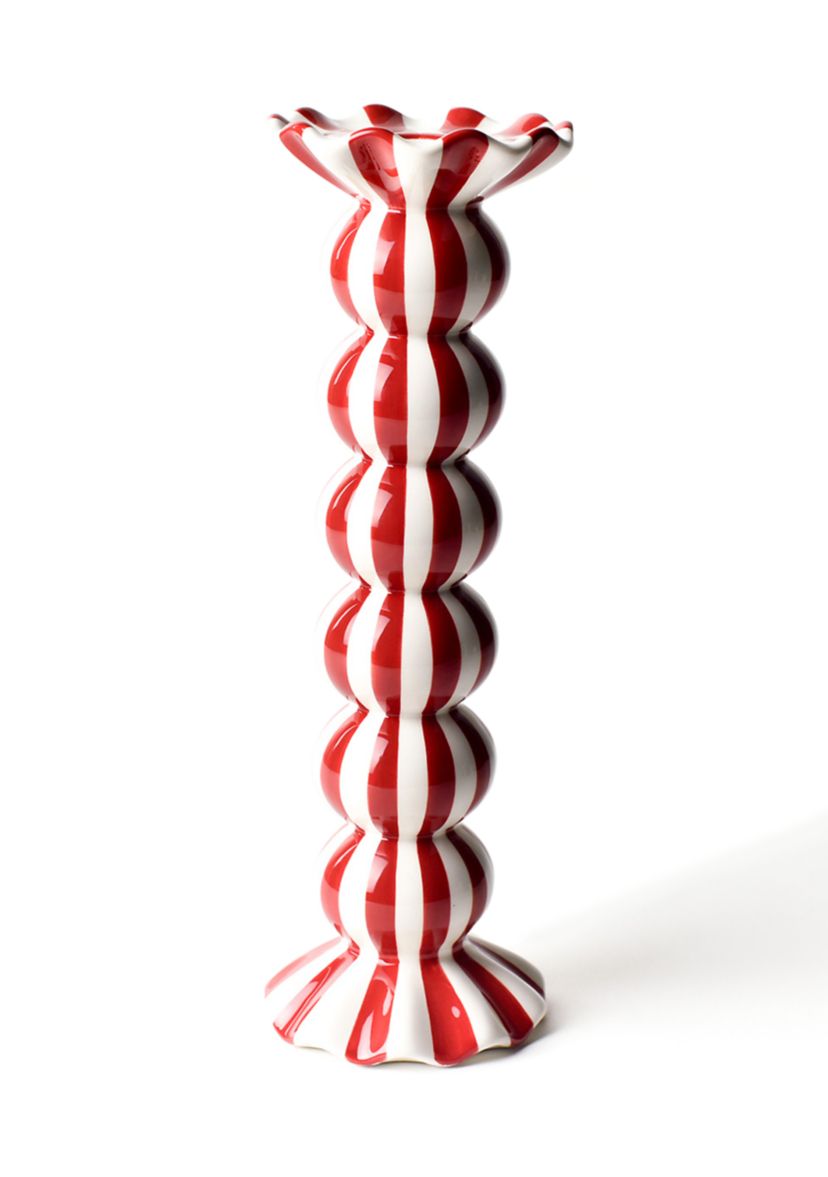Red Stripe Large Ruffle Knobbed Candle Holder