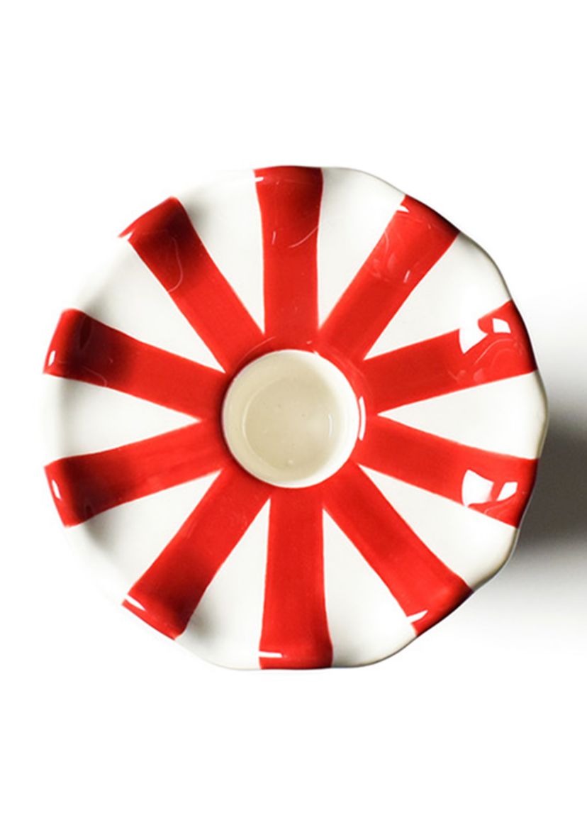 Red Stripe Large Ruffle Knobbed Candle Holder