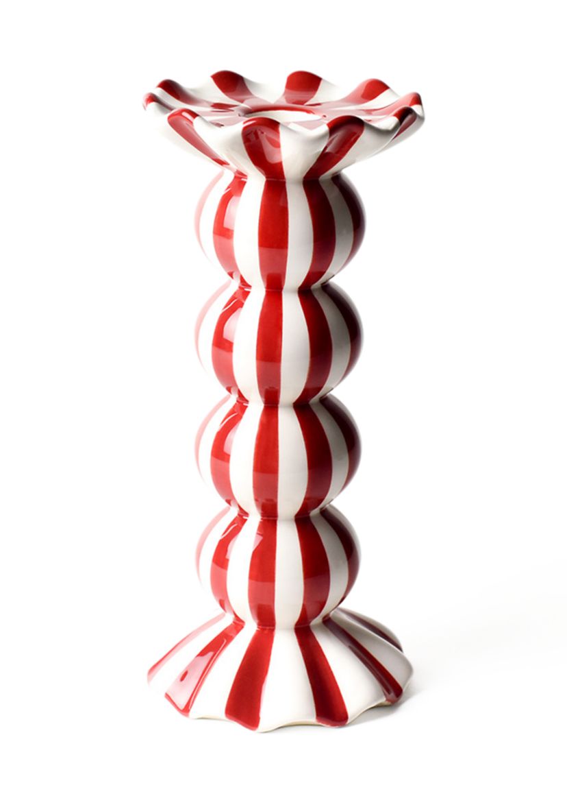 Red Stripe Medium Ruffle Knobbed Candle Holder