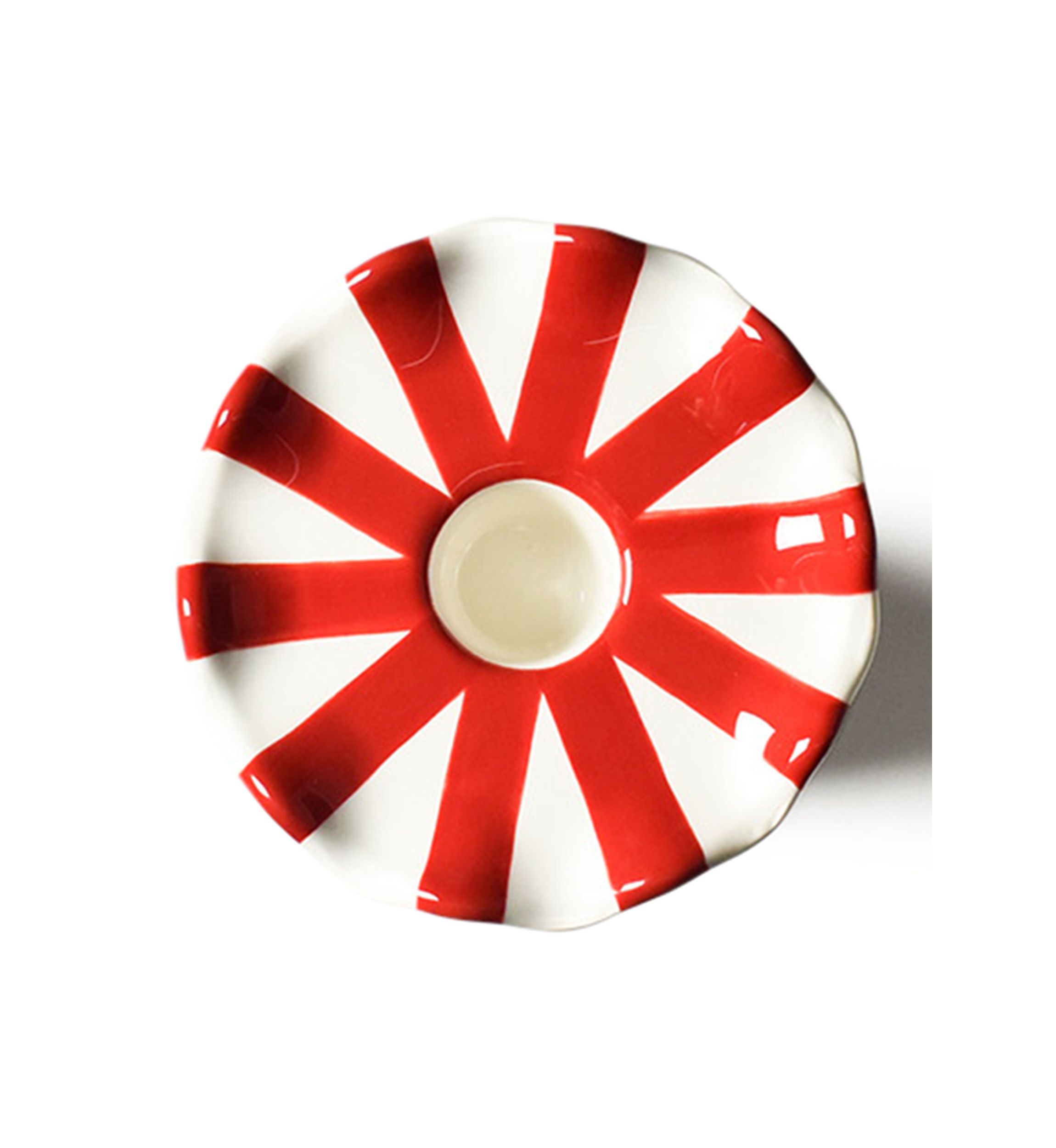 Red Stripe Medium Ruffle Knobbed Candle Holder