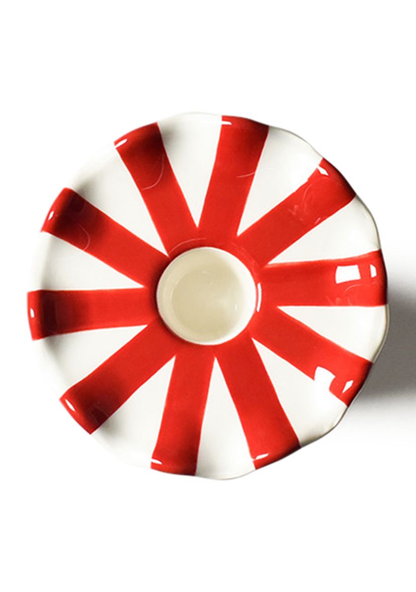 Red Stripe Medium Ruffle Knobbed Candle Holder