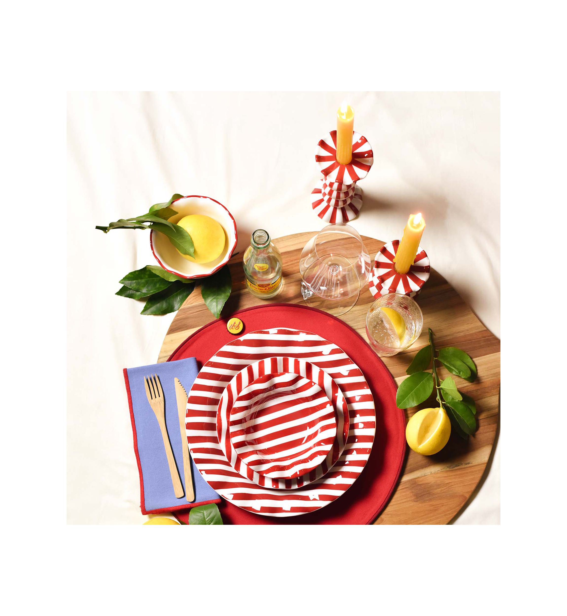 Red Stripe Medium Ruffle Knobbed Candle Holder