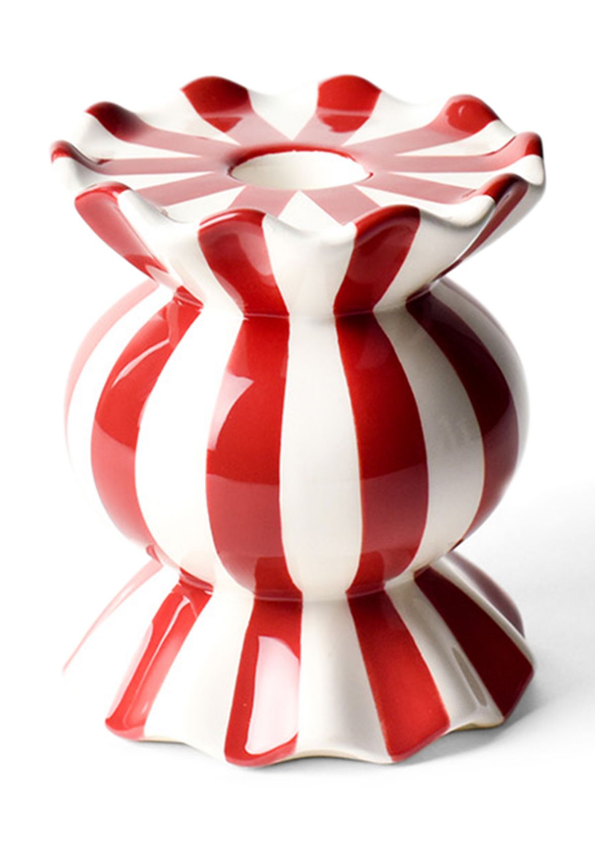 Red Stripe Small Ruffle Knob Candle Holder