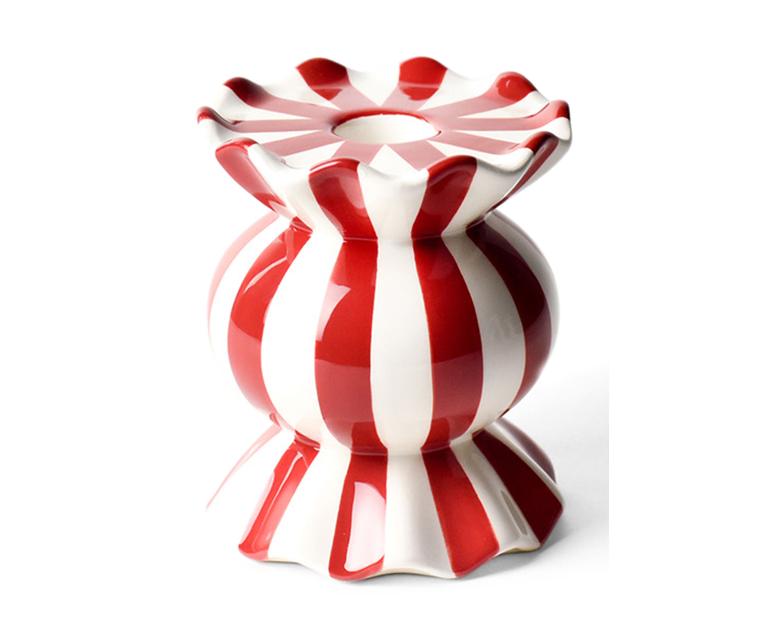 Red Stripe Small Ruffle Knob Candle Holder