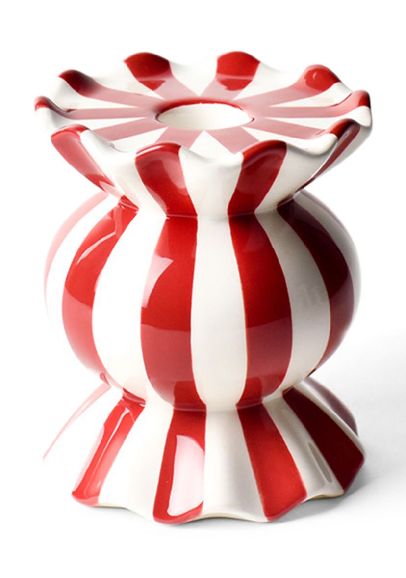 Red Stripe Small Ruffle Knob Candle Holder