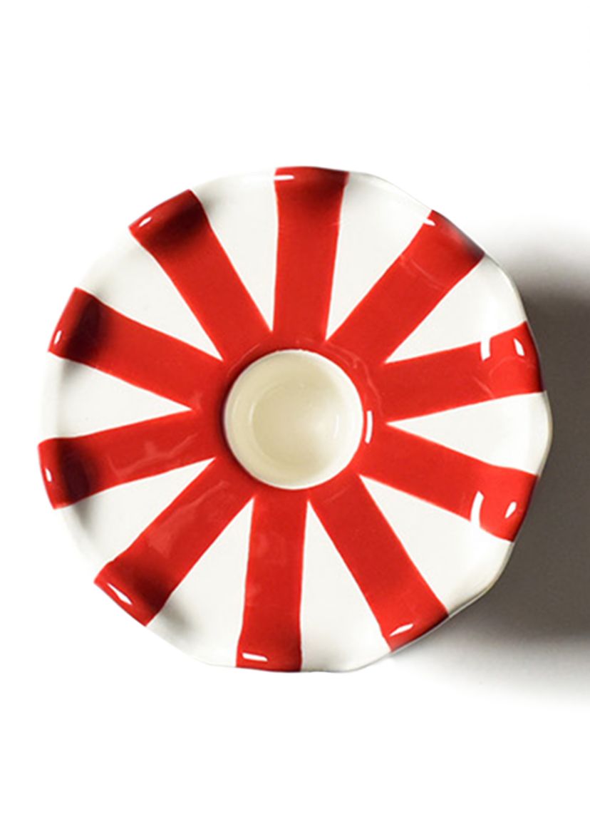 Red Stripe Small Ruffle Knob Candle Holder