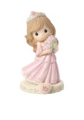 precious moments girl in tiara with bouquet age 16 figurine brunett