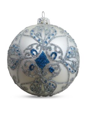 Season's Designs Silver & Blue Glitter Ornament- Set of 4 | belk