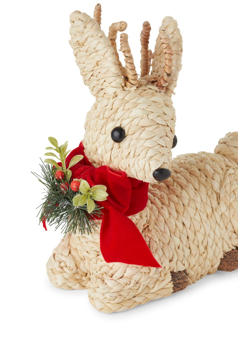 Natural Woven Sitting Deer