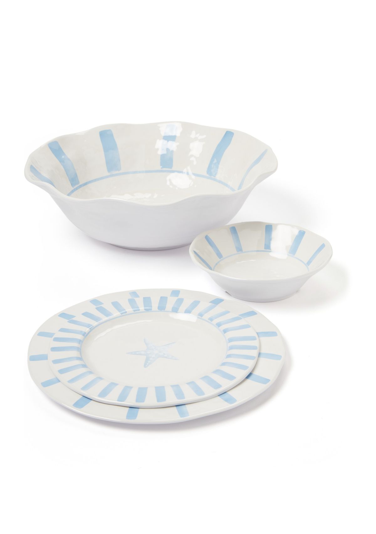 Set of 4 Striped Melamine Salad Bowls