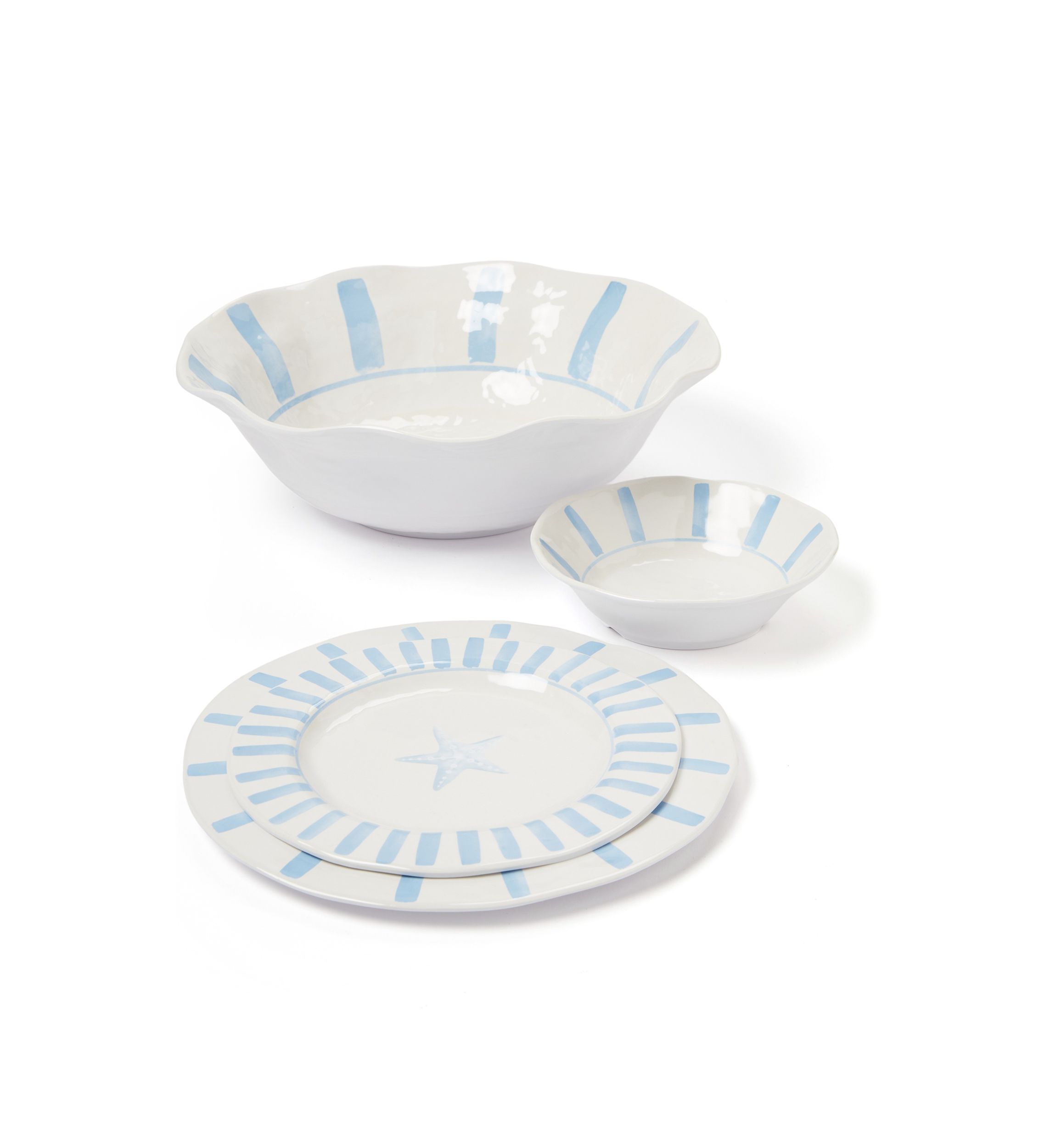 Set of 4 Striped Melamine Salad Bowls