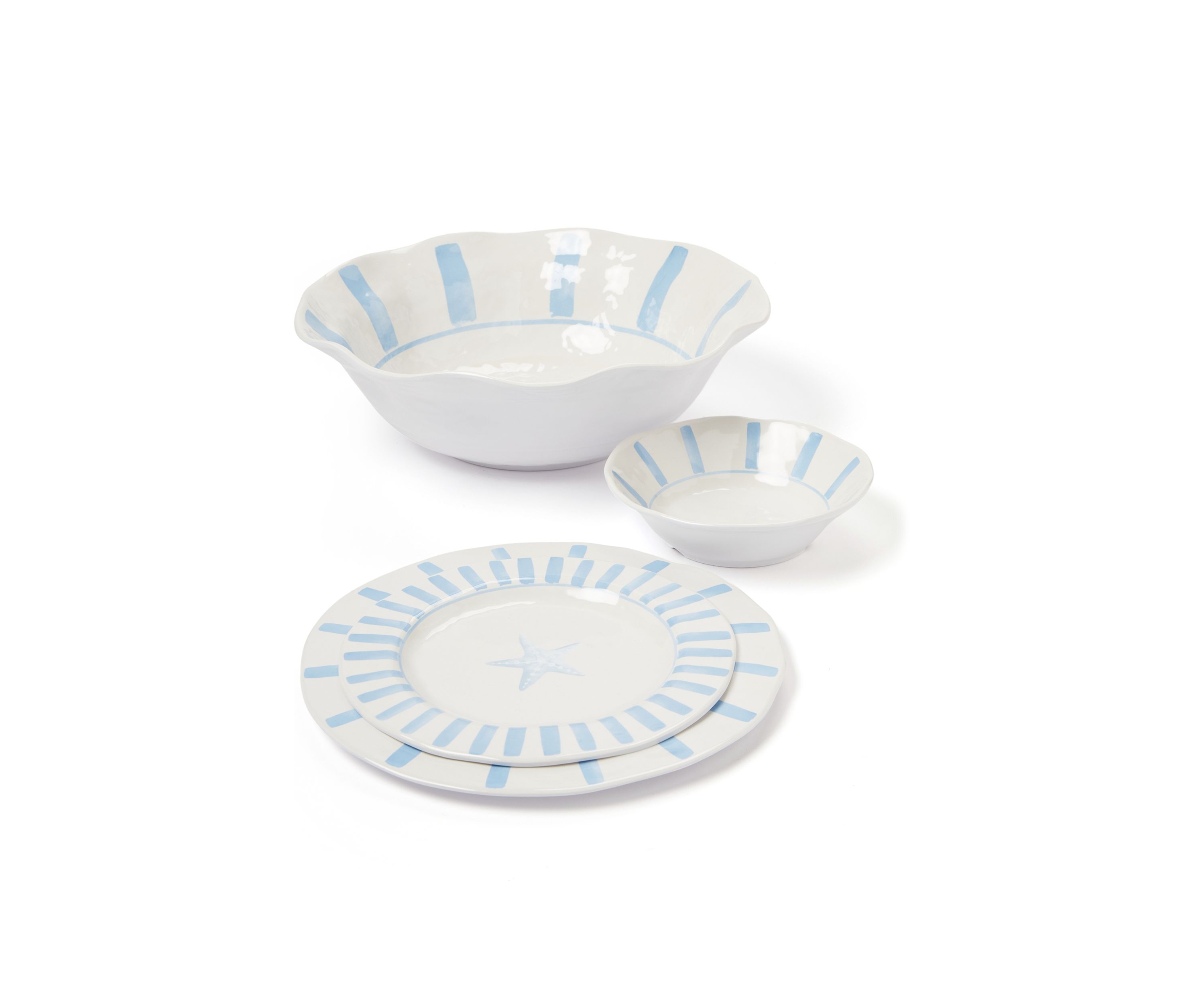 Set of 4 Striped Melamine Salad Bowls