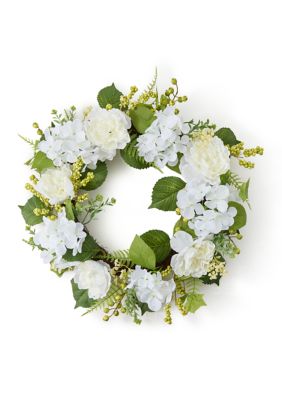 Crown & Ivy White Rose and Hydrangea Floral Wreath