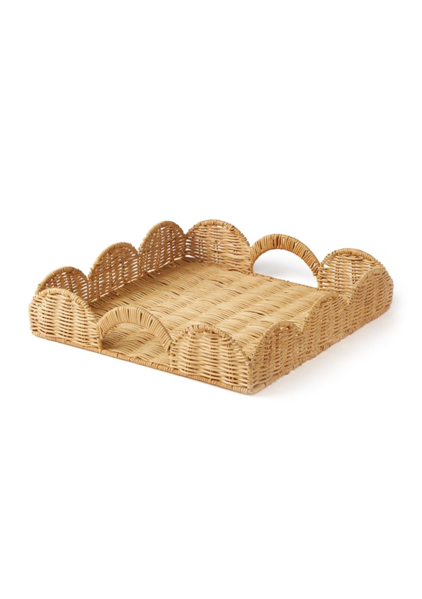 Rattan Scalloped Decorative Serve Tray
