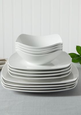 12 Piece Signature White Soft Square Plates