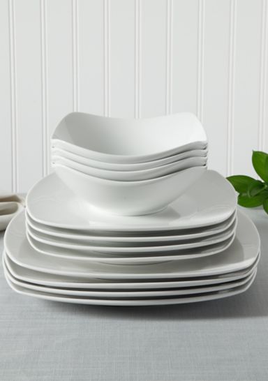 12 Piece Signature White Soft Square Plates