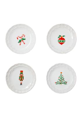 Set of 4 Capri white salad plates with Holiday designs