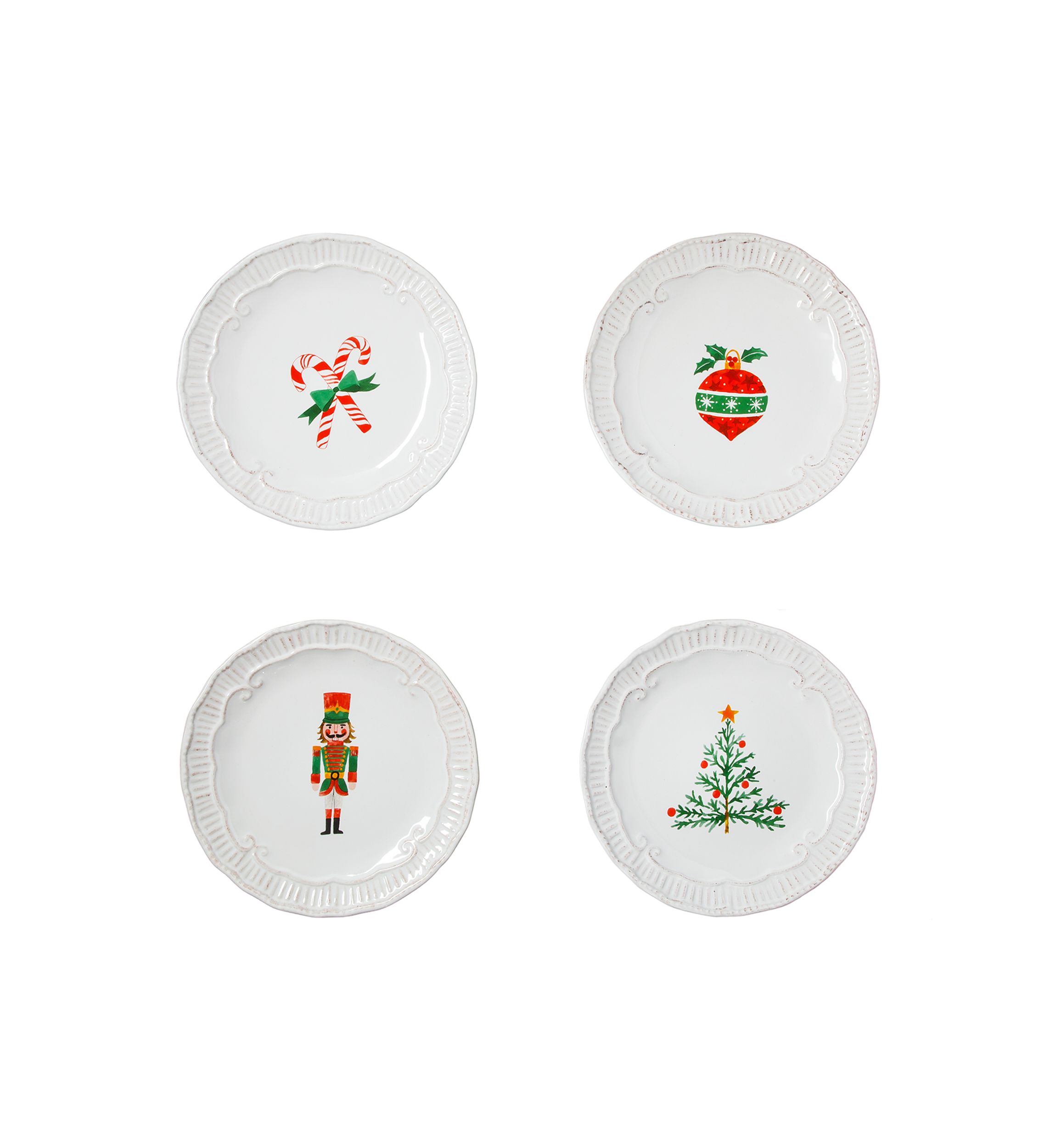 Set of 4 Capri white salad plates with Holiday designs