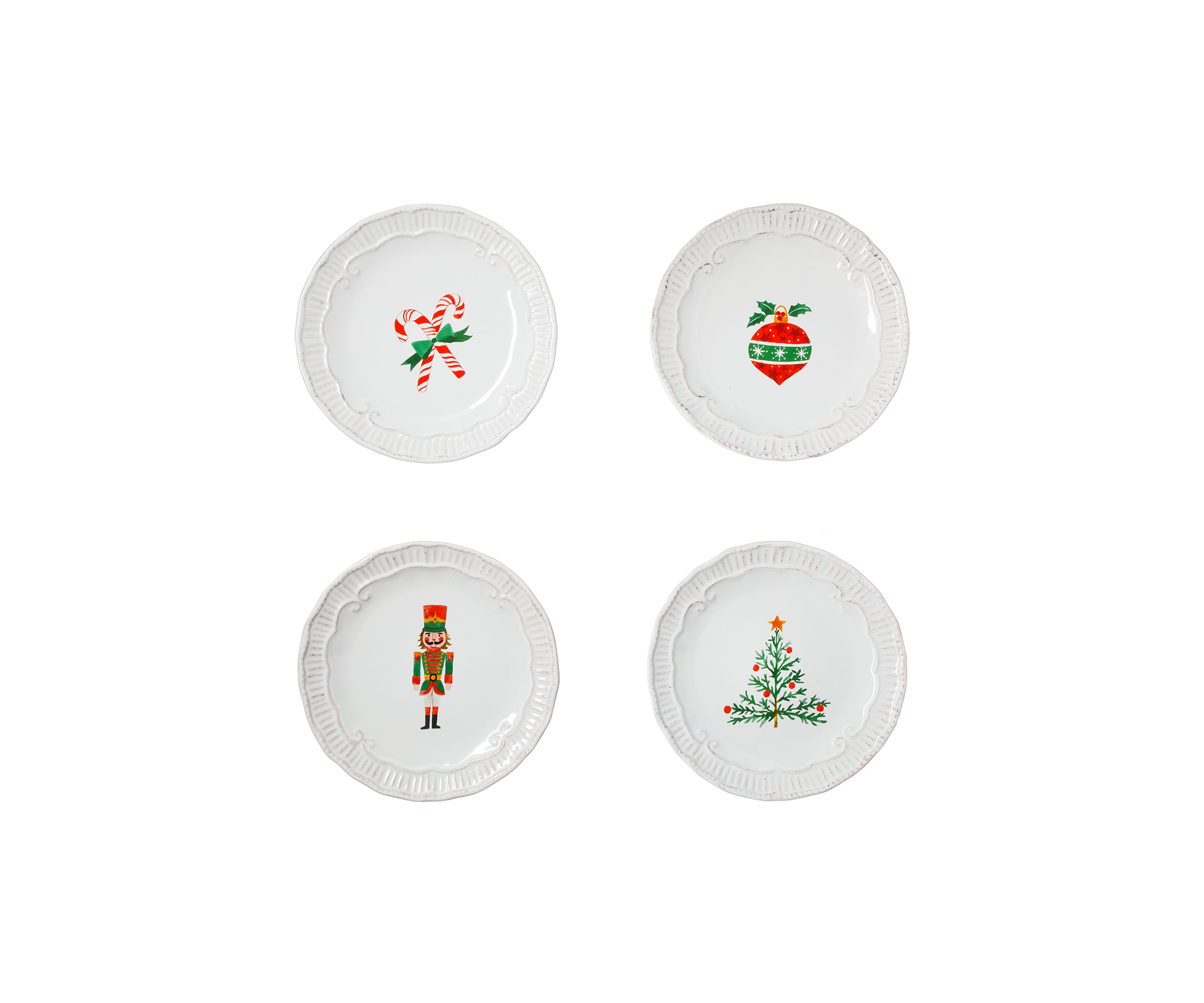 Set of 4 Capri white salad plates with Holiday designs