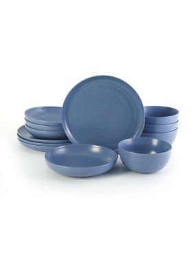 Crown & Ivy Stoneware 12 Piece Dinnerware Set, Blue, 12 Piece Set