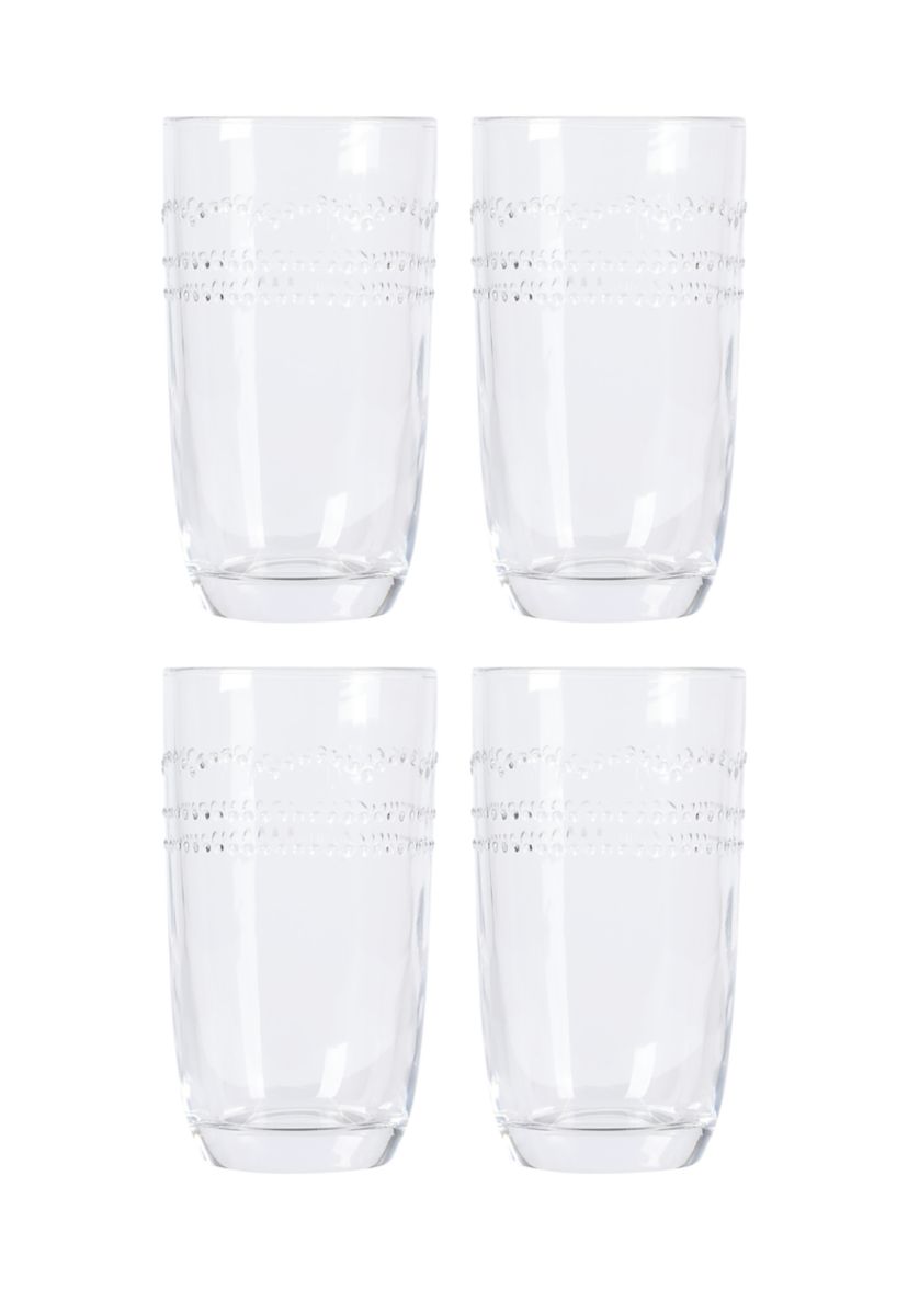 Caroline Beaded Scallop High Ball Glasses - Set of 4
