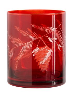 Red Holiday Etched Double Old Fashioned Glass