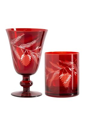 Red Holiday Etched Double Old Fashioned Glass
